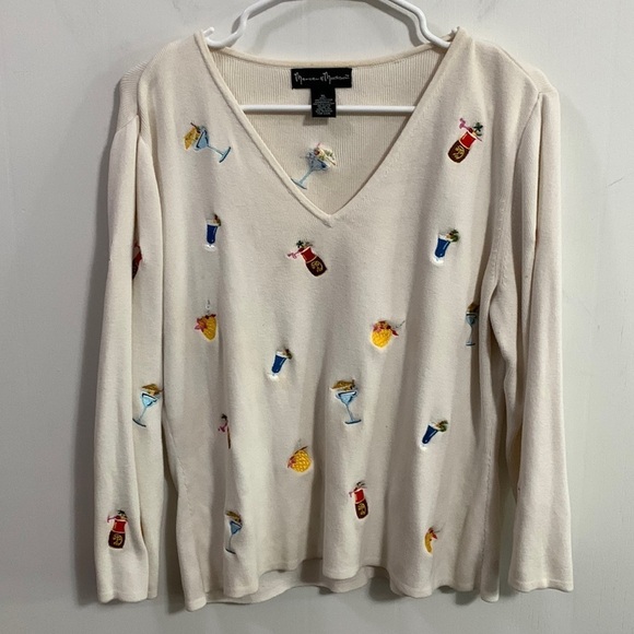 Mercer & Madison V Neck Cocktail theme sweater, Sz XL, few small spots - Picture 1 of 8